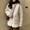 Solid O Neck Single Breasted Parkas Jacket
