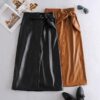 Bow Tie Office Wear Long PU Skirt