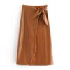 Bow Tie Office Wear Long PU Skirt - Image 2