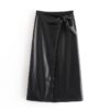 Bow Tie Office Wear Long PU Skirt - Image 3