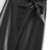 Bow Tie Office Wear Long PU Skirt - Image 6