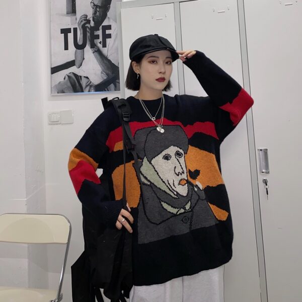 Elegant Van Gogh Art Printing Loose Outer Wear Sweater - Image 2