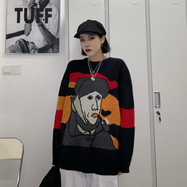 Elegant Van Gogh Art Printing Loose Outer Wear Sweater - Image 6