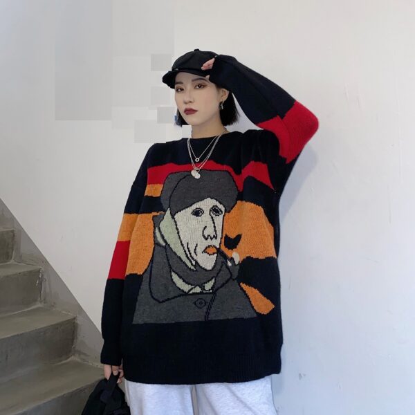 Elegant Van Gogh Art Printing Loose Outer Wear Sweater - Image 7