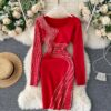 Fashion Long Sleeve Slim Short Street Wear Sweater Dress - Image 2