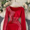 Fashion Long Sleeve Slim Short Street Wear Sweater Dress - Image 4