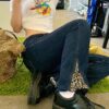 Leopard Patchwork Skinny Casual Pocket Denim Jeans - Image 4