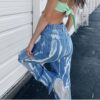 Printed Split Straigh Leg Vintage Denim Skinny Jeans - Image 6