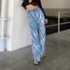 Printed Split Straigh Leg Vintage Denim Skinny Jeans - Image 7