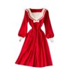 Retro Elastic Puff Sleeve V Neck Sweet Knitted Sweater Dresses - Image 4