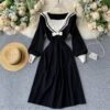 Retro Elastic Puff Sleeve V Neck Sweet Knitted Sweater Dresses - Image 5