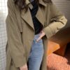 Solid Long Trench Batwing Long Sleeve Straight Coat - Image 2
