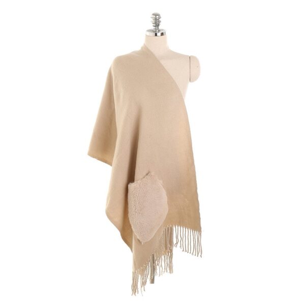 Acrylic Solid Tassel With Pocket Outdoor Casual Windproof Neck Warmer Scarf - Image 9