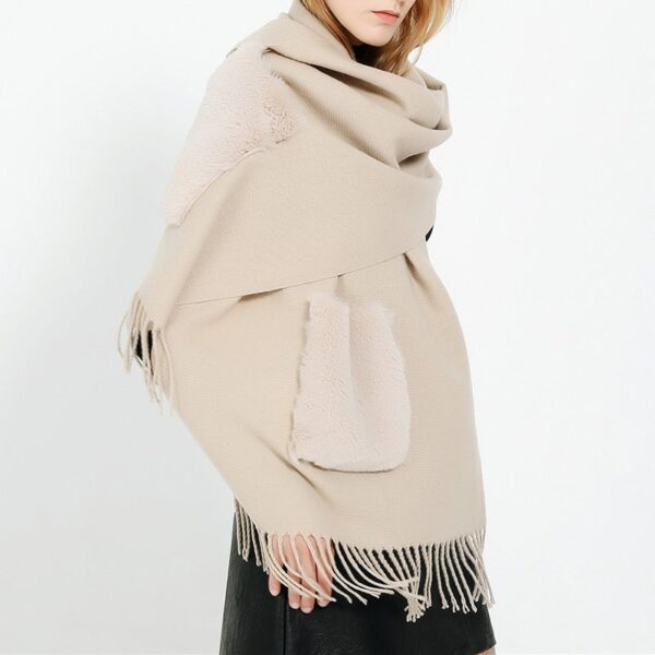 Acrylic Solid Tassel With Pocket Outdoor Casual Windproof Neck Warmer Scarf - Image 5