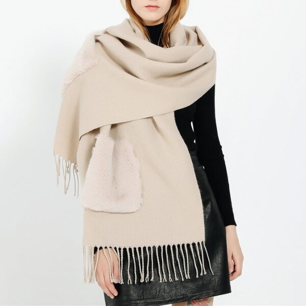 Acrylic Solid Tassel With Pocket Outdoor Casual Windproof Neck Warmer Scarf - Image 2