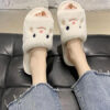 Artificial Short Plush Knitting Wool Upper Open Toe Indoor Slippers - Image 3
