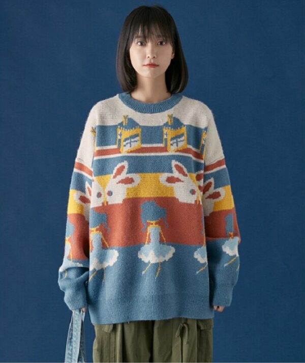 Casual Retro Funny Cartoon Jacquard Sweater - Image 2