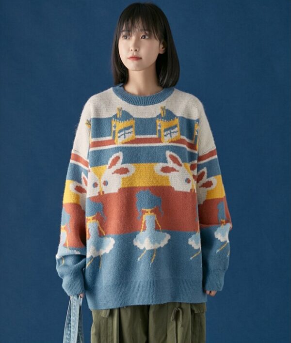 Casual Retro Funny Cartoon Jacquard Sweater - Image 3