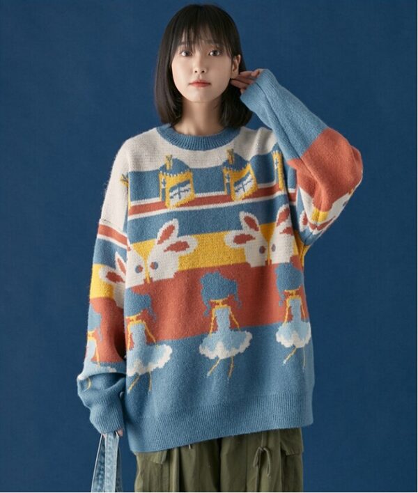 Casual Retro Funny Cartoon Jacquard Sweater - Image 4