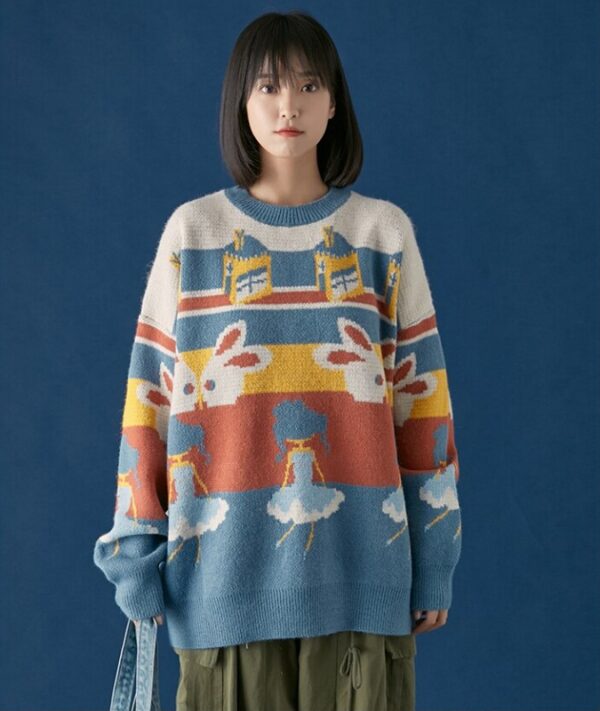 Casual Retro Funny Cartoon Jacquard Sweater - Image 6