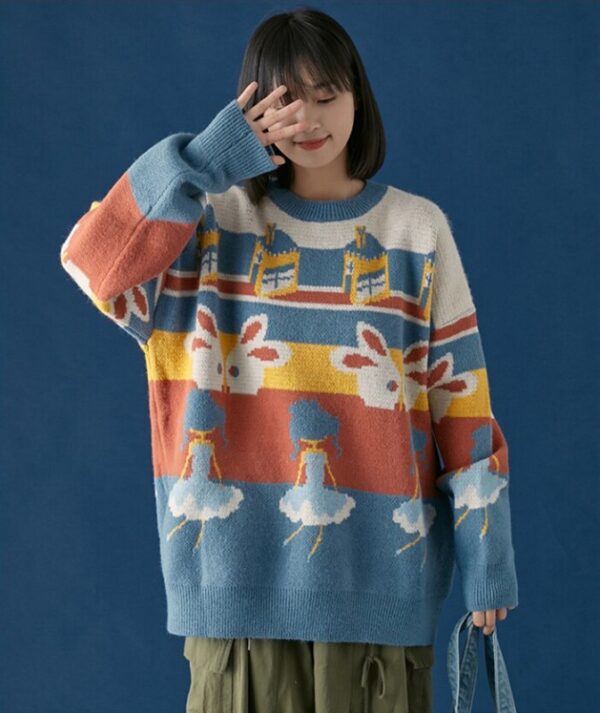 Casual Retro Funny Cartoon Jacquard Sweater - Image 7