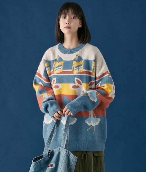 Casual Retro Funny Cartoon Jacquard Sweater - Image 8