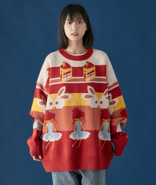 Casual Retro Funny Cartoon Jacquard Sweater - Image 10