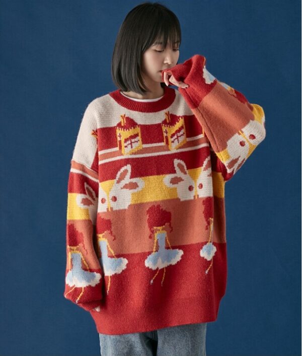 Casual Retro Funny Cartoon Jacquard Sweater