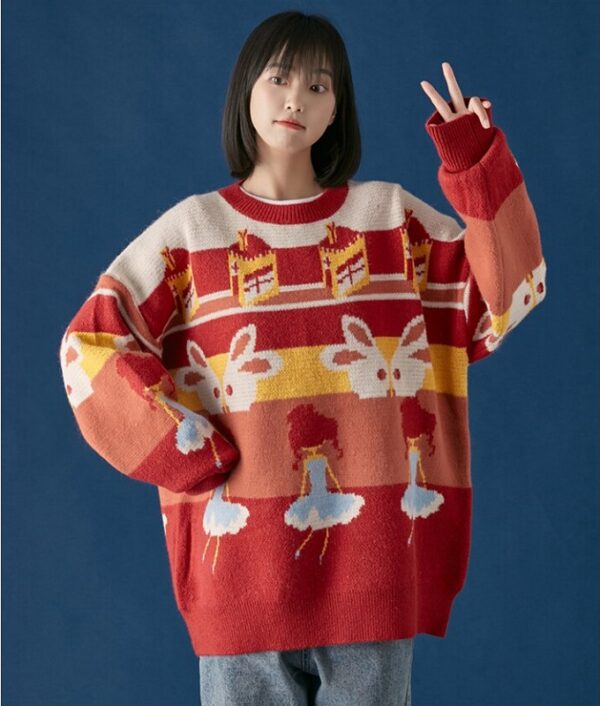 Casual Retro Funny Cartoon Jacquard Sweater - Image 15