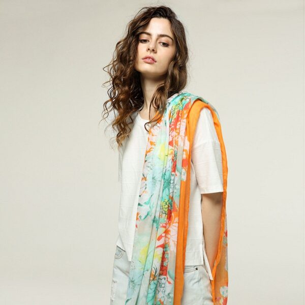 Casual Thin Print Multicolor Long Shawl - Image 3