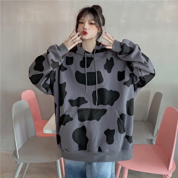 Cow Print Long-Sleeved Hooded Pullover Sweatshirt - Image 11