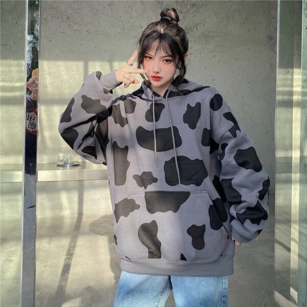 Cow Print Long-Sleeved Hooded Pullover Sweatshirt - Image 13