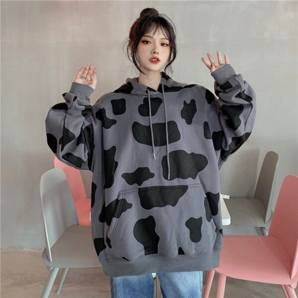 Cow Print Long-Sleeved Hooded Pullover Sweatshirt - Image 14