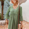 Half Sleeves Casual Lace V Neck Polyester Tunic Shift Dresses - Image 2