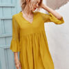 Half Sleeves Casual Lace V Neck Polyester Tunic Shift Dresses