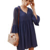 Half Sleeves Casual Lace V Neck Polyester Tunic Shift Dresses - Image 3