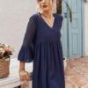 Half Sleeves Casual Lace V Neck Polyester Tunic Shift Dresses - Image 4