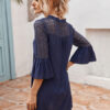 Half Sleeves Casual Lace V Neck Polyester Tunic Shift Dresses - Image 5