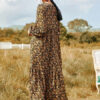 Long Sleeves Printed V Neck Maxi Polyester Long Dress - Image 2