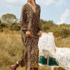 Long Sleeves Printed V Neck Maxi Polyester Long Dress - Image 3