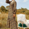 Long Sleeves Printed V Neck Maxi Polyester Long Dress - Image 4