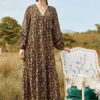 Long Sleeves Printed V Neck Maxi Polyester Long Dress - Image 5