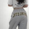 New Fashion Letter Printing Solid Color Loose Lace-Up Pants - Image 2