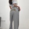 New Fashion Letter Printing Solid Color Loose Lace-Up Pants
