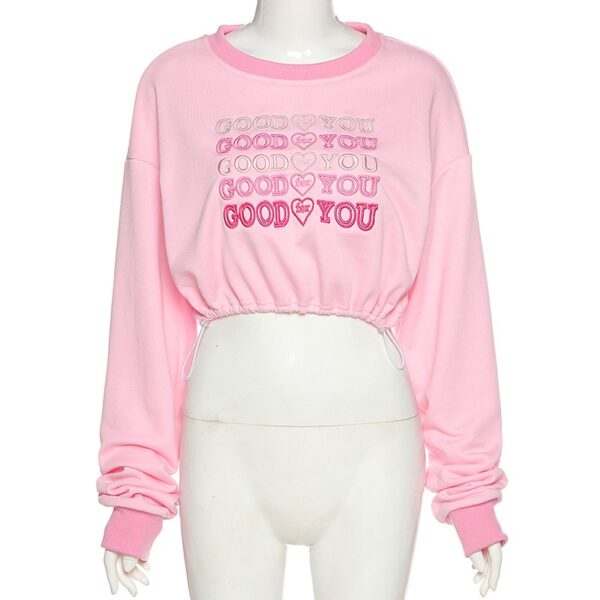 New Letters Embroidery Drawstring O Neck Sweatshirt - Image 6