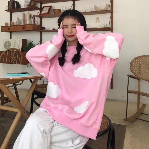 New Cloud Printing Loose O Neck Long Sleeve Sweatshirt - Image 6