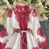 Casual Fashion Vintage  V Neck Long Sleeve  Streetwear Flower Dress - Image 3