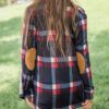 Casual Oversized Plaid Shirt With Elbow Patches - Image 7