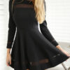 Chiffon Inserts Long Sleeve Mini Skater Dress