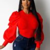 Crew Neck Lantern Sleeve Blouse